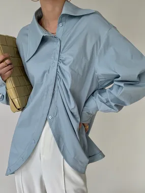 Blue Cotton Sharp Collar Blouse
