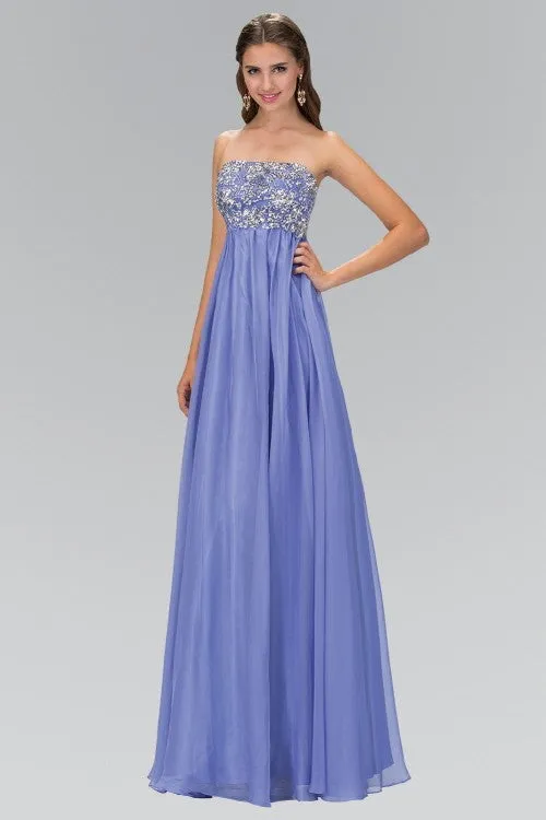 Blue Empire Strapless Chiffon Long Dress
