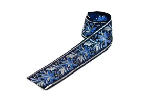 Blue Floral Jacquard Ribbon 1.25"- 1 Yard