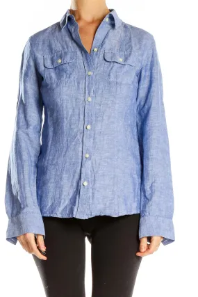 Blue Linen Button-Up Shirt