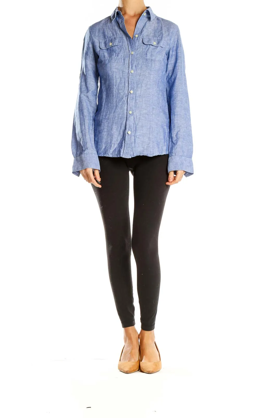 Blue Linen Button-Up Shirt