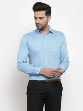 Blue Men's Cotton Polka Dots Formal Shirts