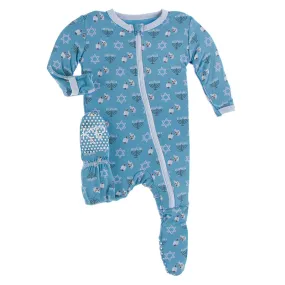 Blue Moon Hanukkah Print Footie With Zipper - Select Size