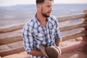 Blue ombré plaid Western shirt