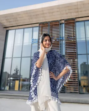 Blue Polka Dot Kaftan Top With Lace Detailing (GBF7011)