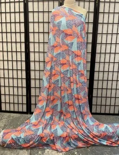 Blue Purple & Orange Geometric Patterned Print Spandex