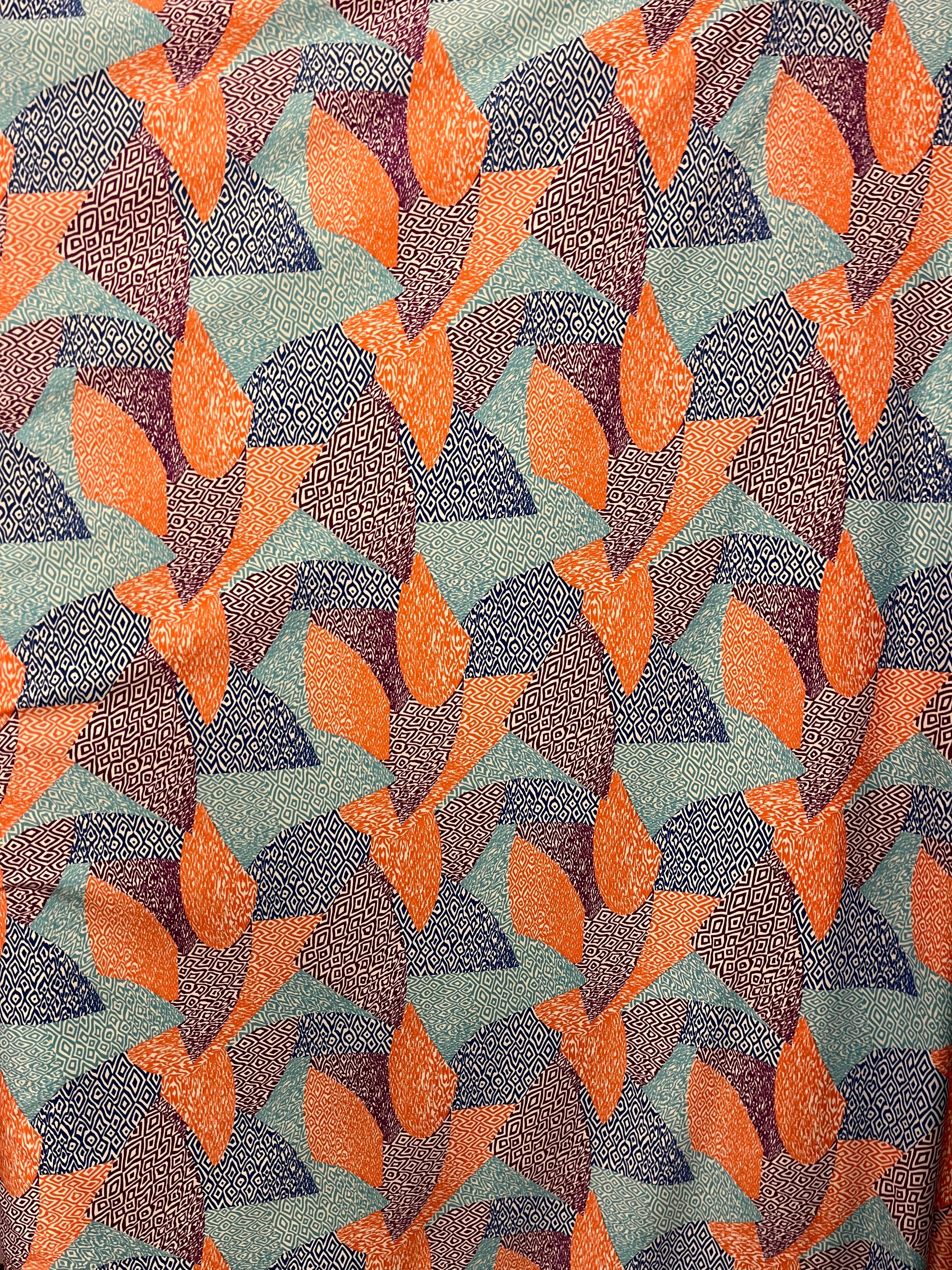 Blue Purple & Orange Geometric Patterned Print Spandex