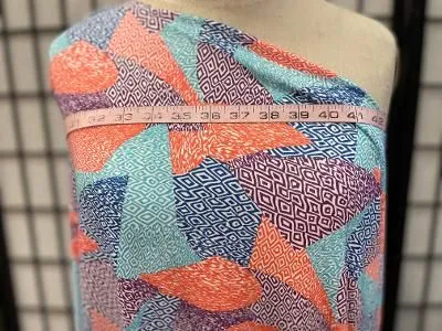 Blue Purple & Orange Geometric Patterned Print Spandex