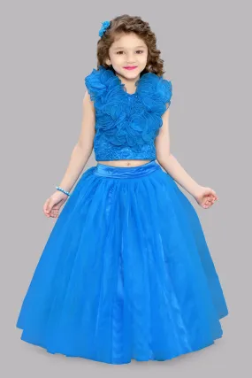 Blue Sequins Ruffle Skirt Top Set