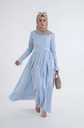 Blue shirred dress-Hijab Fashion style