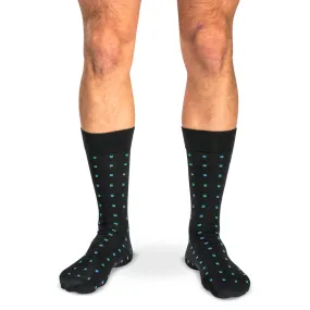 Blue Square Knots on Black Merino Wool Mid Calf Dress Socks