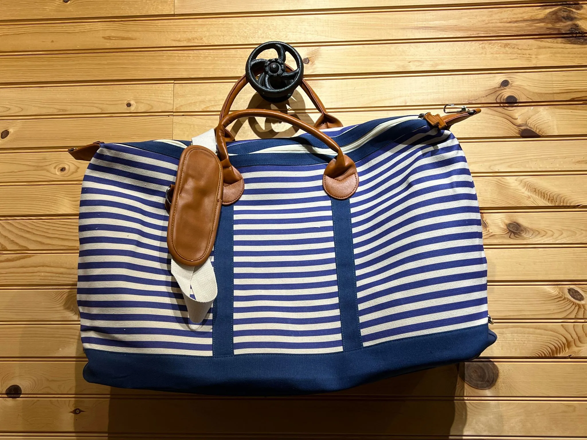 Blue Stripe Overnight / Weekender Bag with Strap