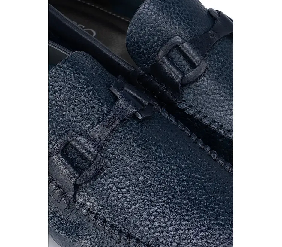 Blue Textured Moccasins with Leather Panel
