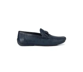 Blue Textured Moccasins with Leather Panel