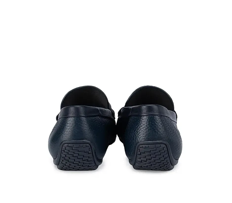 Blue Textured Moccasins with Leather Panel