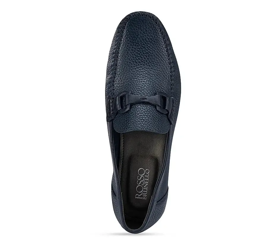 Blue Textured Moccasins with Leather Panel