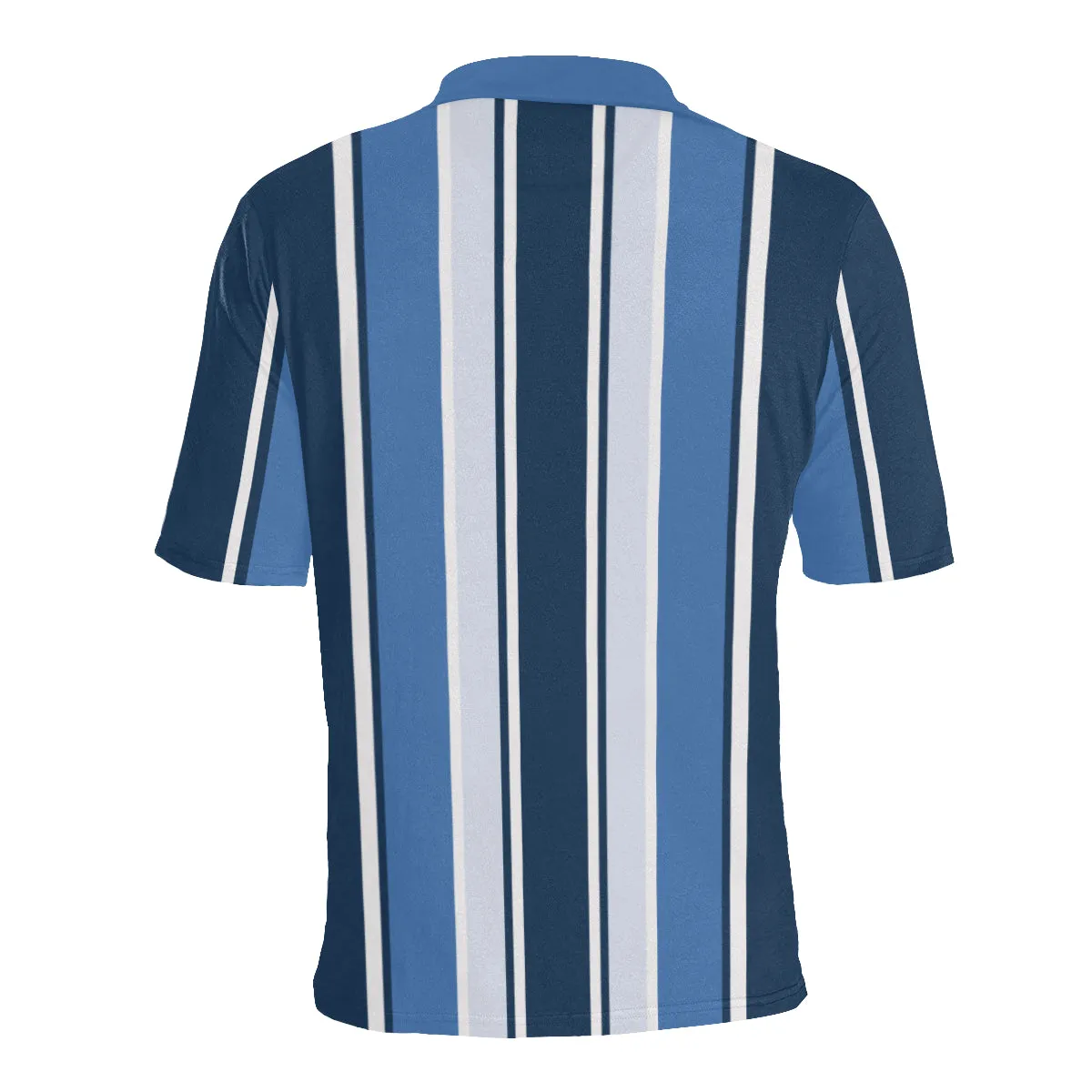 Blue Vertical Striped Men Polo Shirt, 90s Vintage Stripe Short Sleeve Classic Collared Button Down Up Rugby Golf Polo Gift for Him