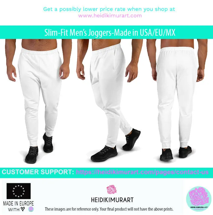 Blue White Abstract Men's Joggers, Best Abstract Slim-Fit Fashionable Sweatpants-Made in USA/EU/MX
