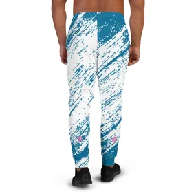 Blue White Abstract Men's Joggers, Best Abstract Slim-Fit Fashionable Sweatpants-Made in USA/EU/MX