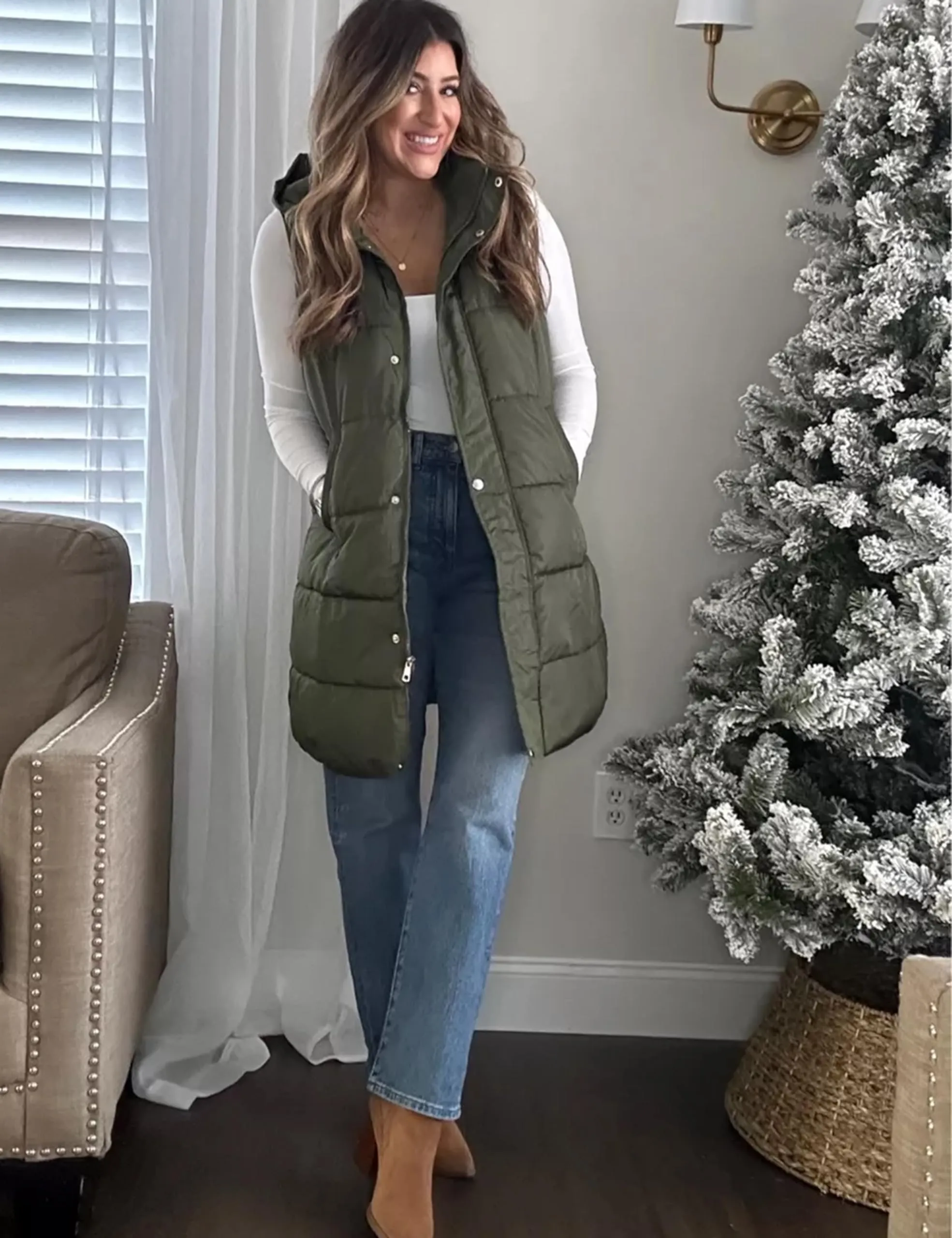 Blue Women's Long Puffer Vest Casual Sleeveless Puffy Jacket - Tanming