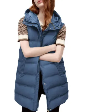 Blue Women's Long Puffer Vest Casual Sleeveless Puffy Jacket - Tanming