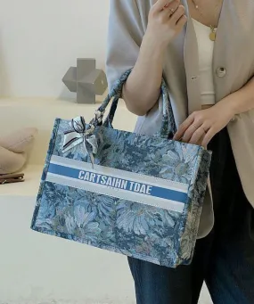 Blue Zippered Patchwork Paitings Canvas Satchel Handbag LY1934