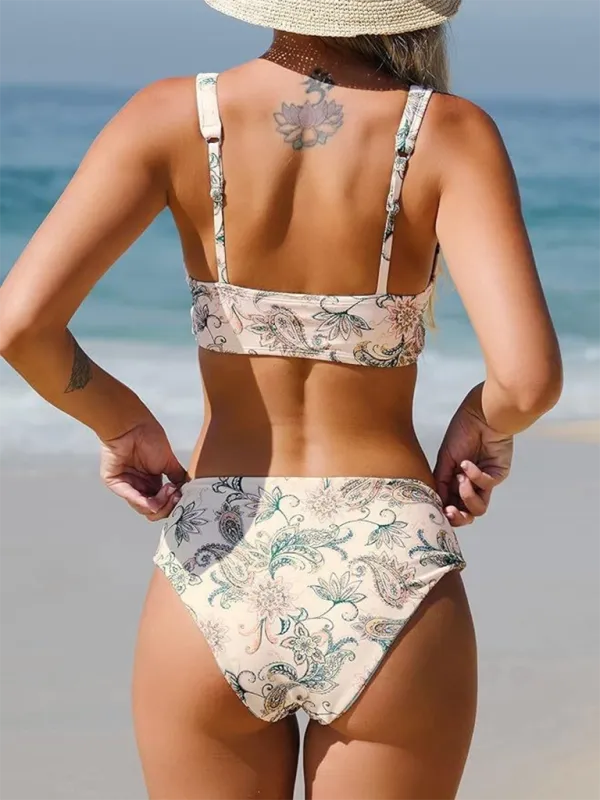 Blue Zone Planet |  Bikini two-piece deep V-neck strappy mid-waist swimsuit