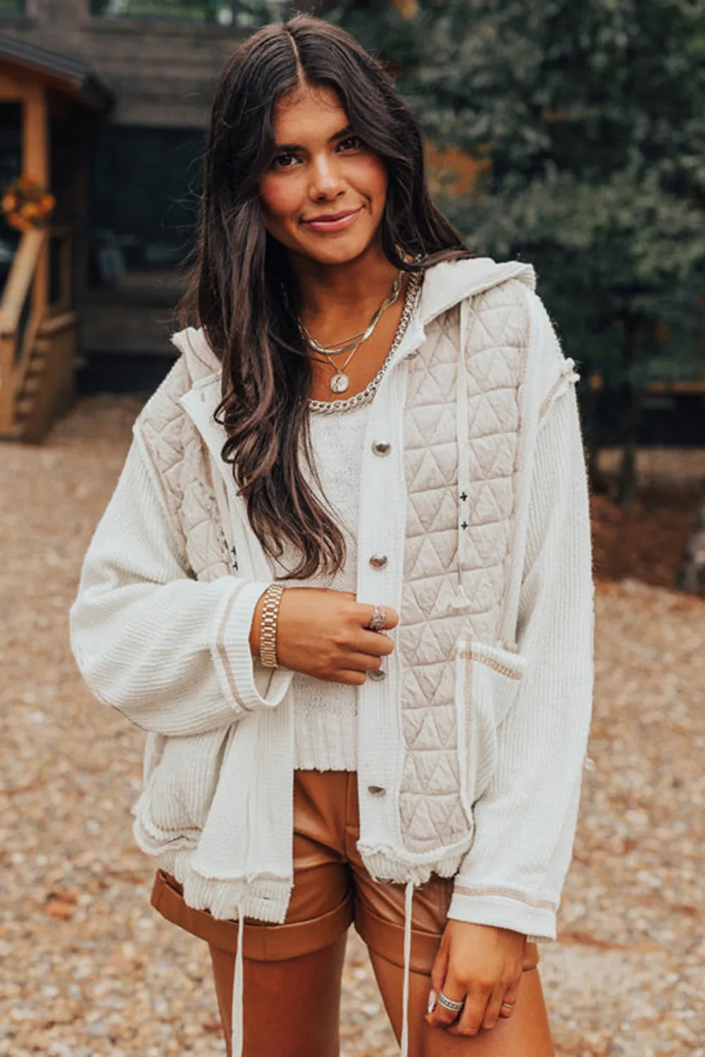 Blue Zone Planet |  Jungle Green Quilted Textured Patchwork Hooded Jacket