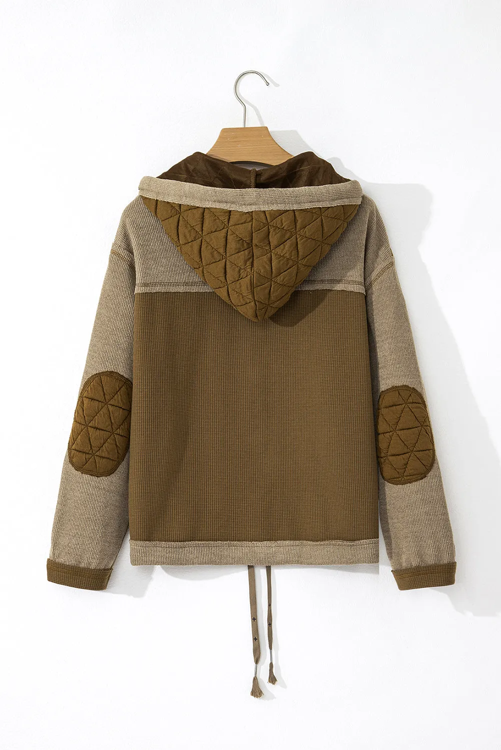 Blue Zone Planet |  Jungle Green Quilted Textured Patchwork Hooded Jacket