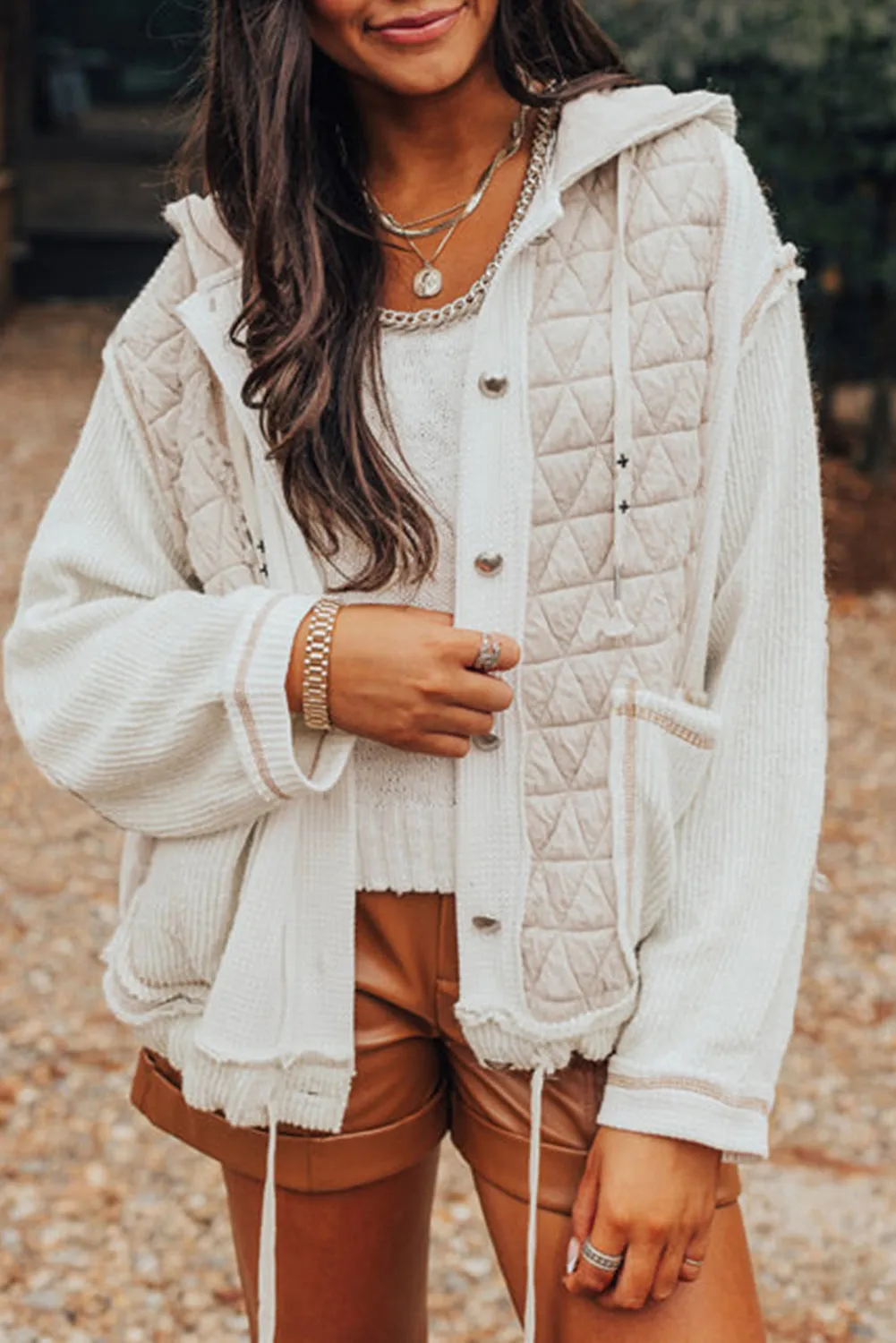 Blue Zone Planet |  Jungle Green Quilted Textured Patchwork Hooded Jacket