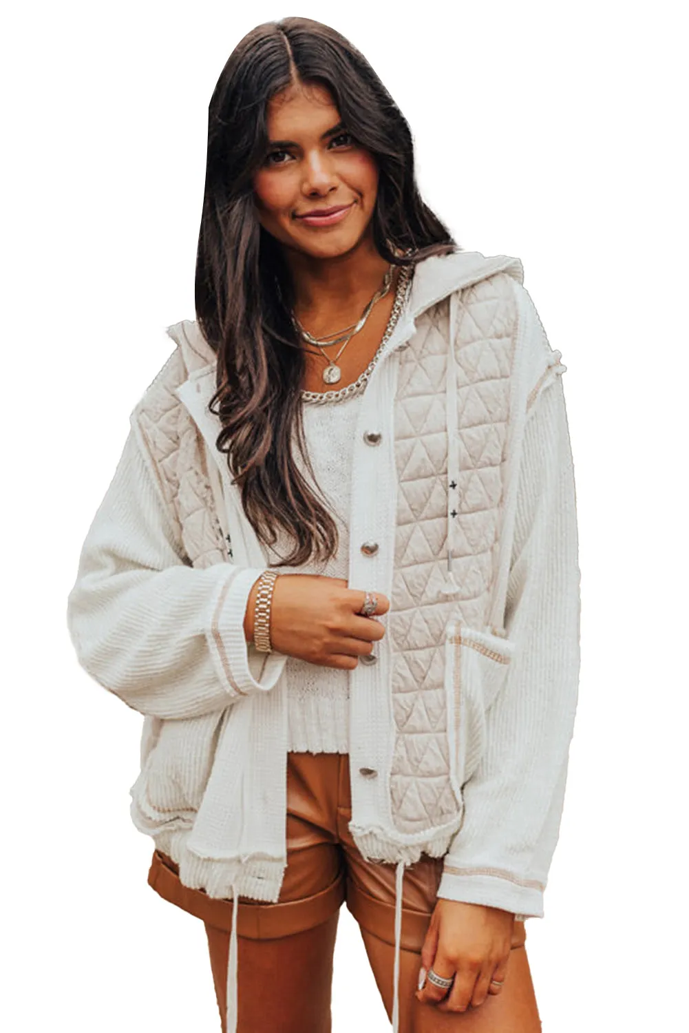Blue Zone Planet |  Jungle Green Quilted Textured Patchwork Hooded Jacket
