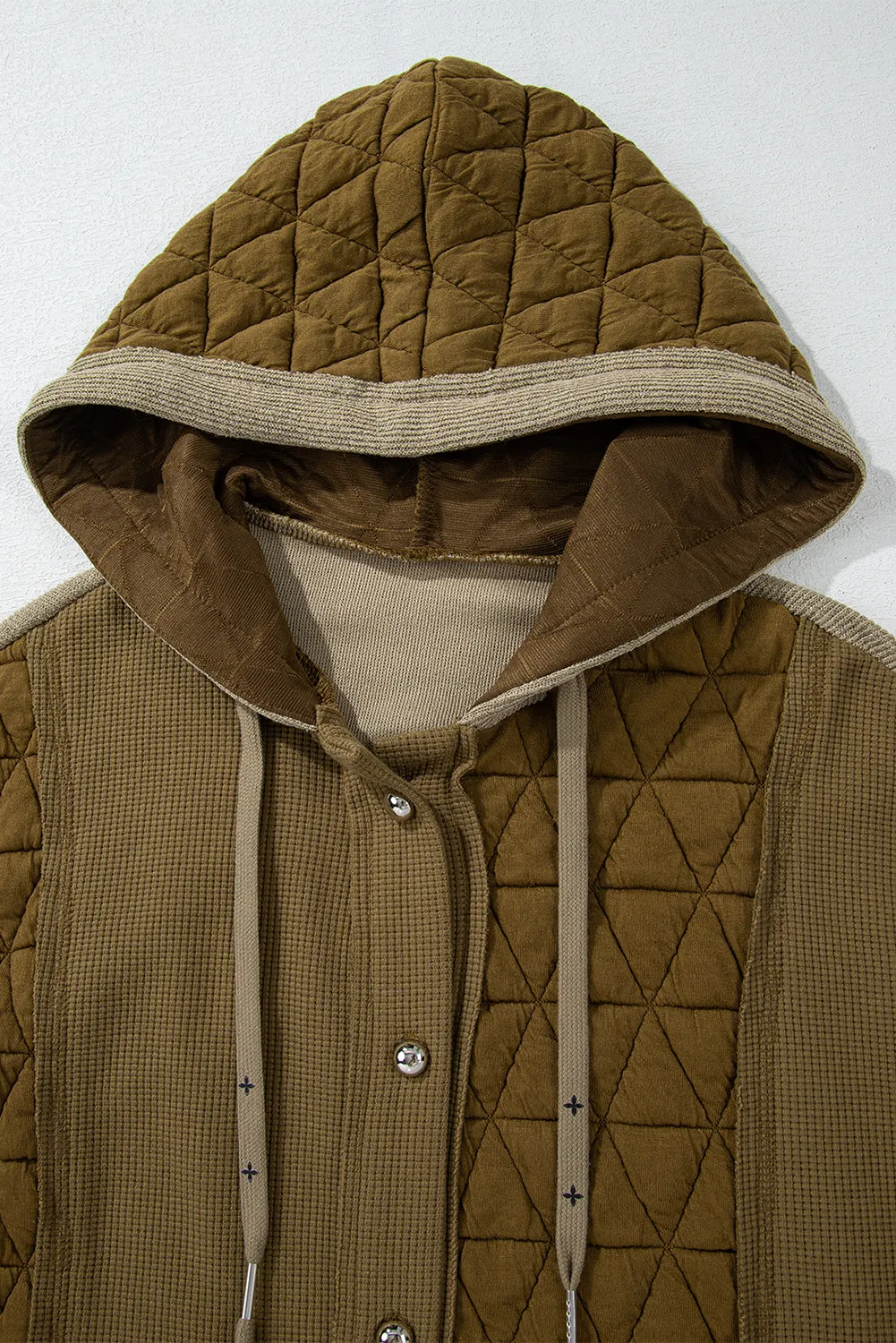 Blue Zone Planet |  Jungle Green Quilted Textured Patchwork Hooded Jacket