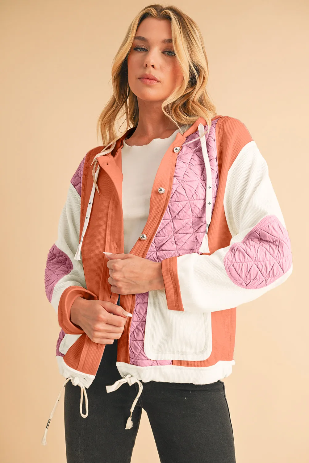Blue Zone Planet |  Jungle Green Quilted Textured Patchwork Hooded Jacket