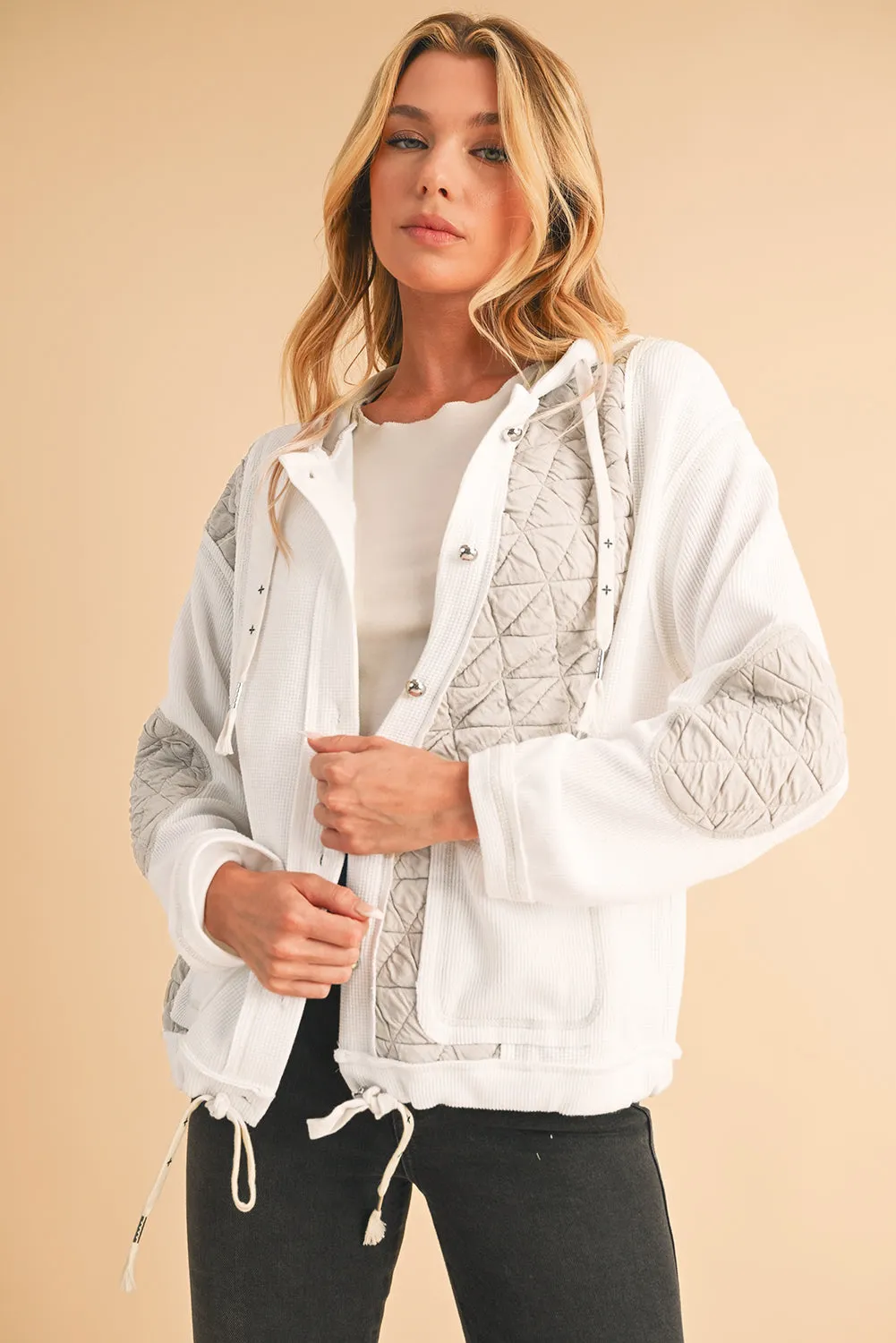 Blue Zone Planet |  Jungle Green Quilted Textured Patchwork Hooded Jacket