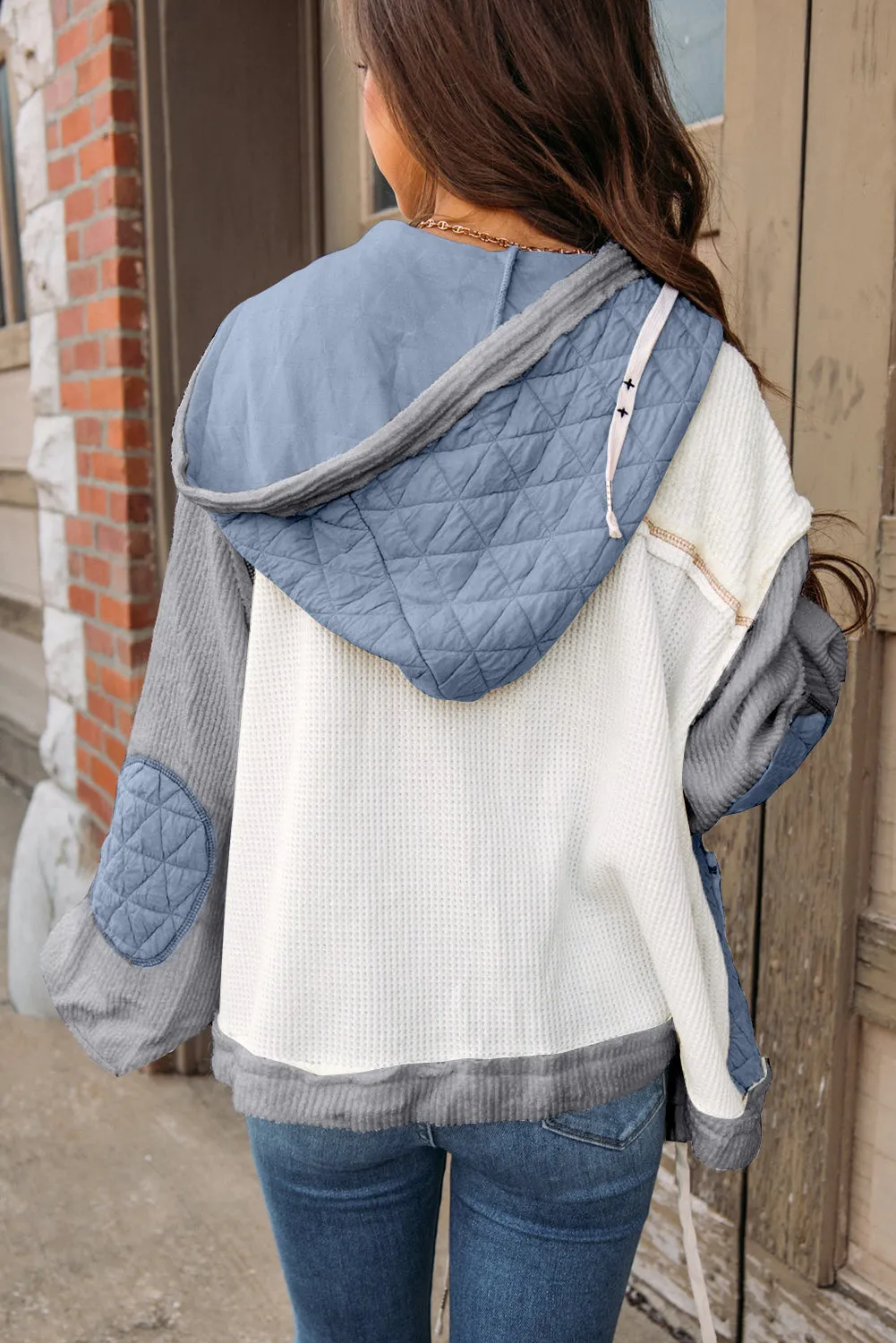 Blue Zone Planet |  Jungle Green Quilted Textured Patchwork Hooded Jacket
