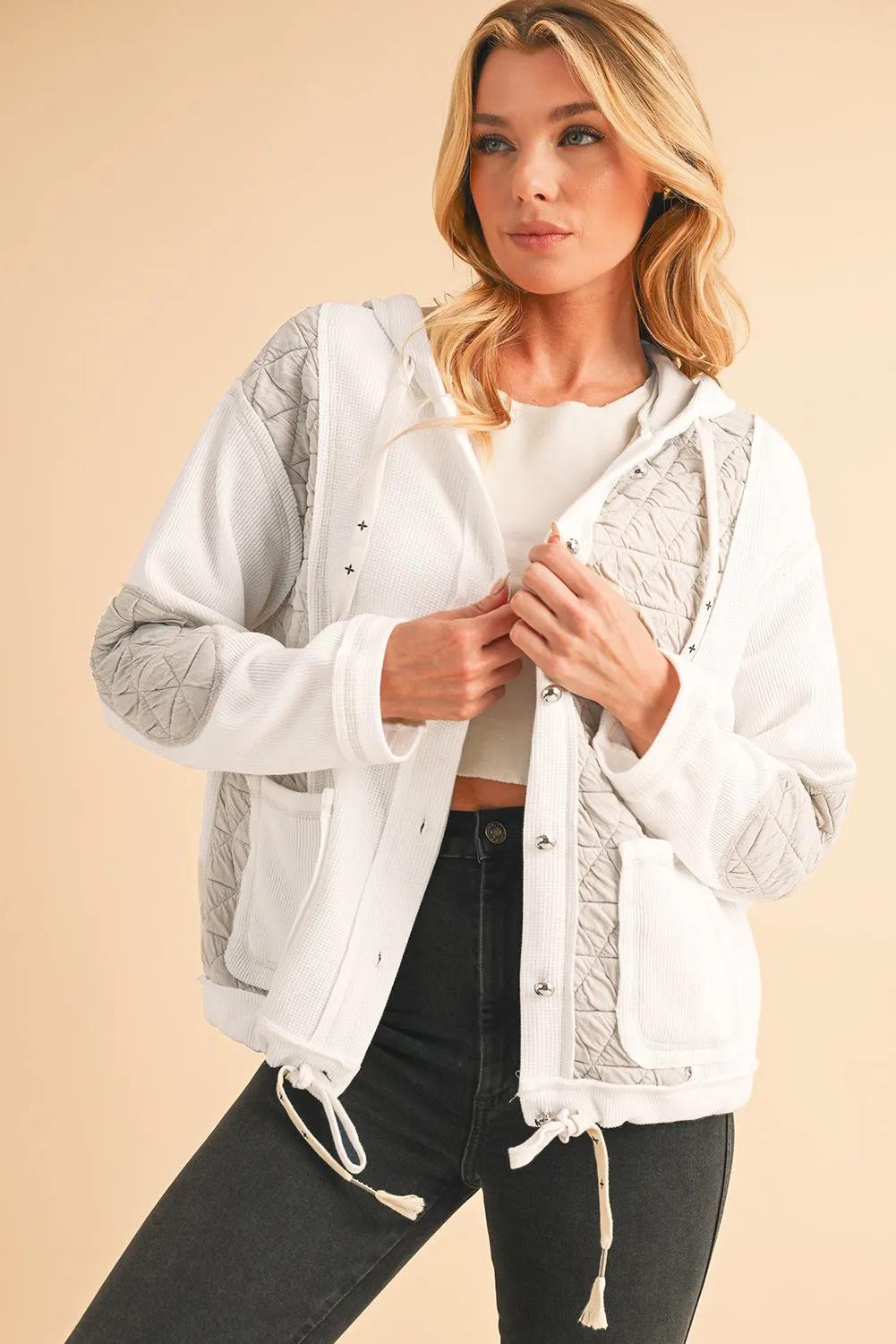 Blue Zone Planet |  Jungle Green Quilted Textured Patchwork Hooded Jacket