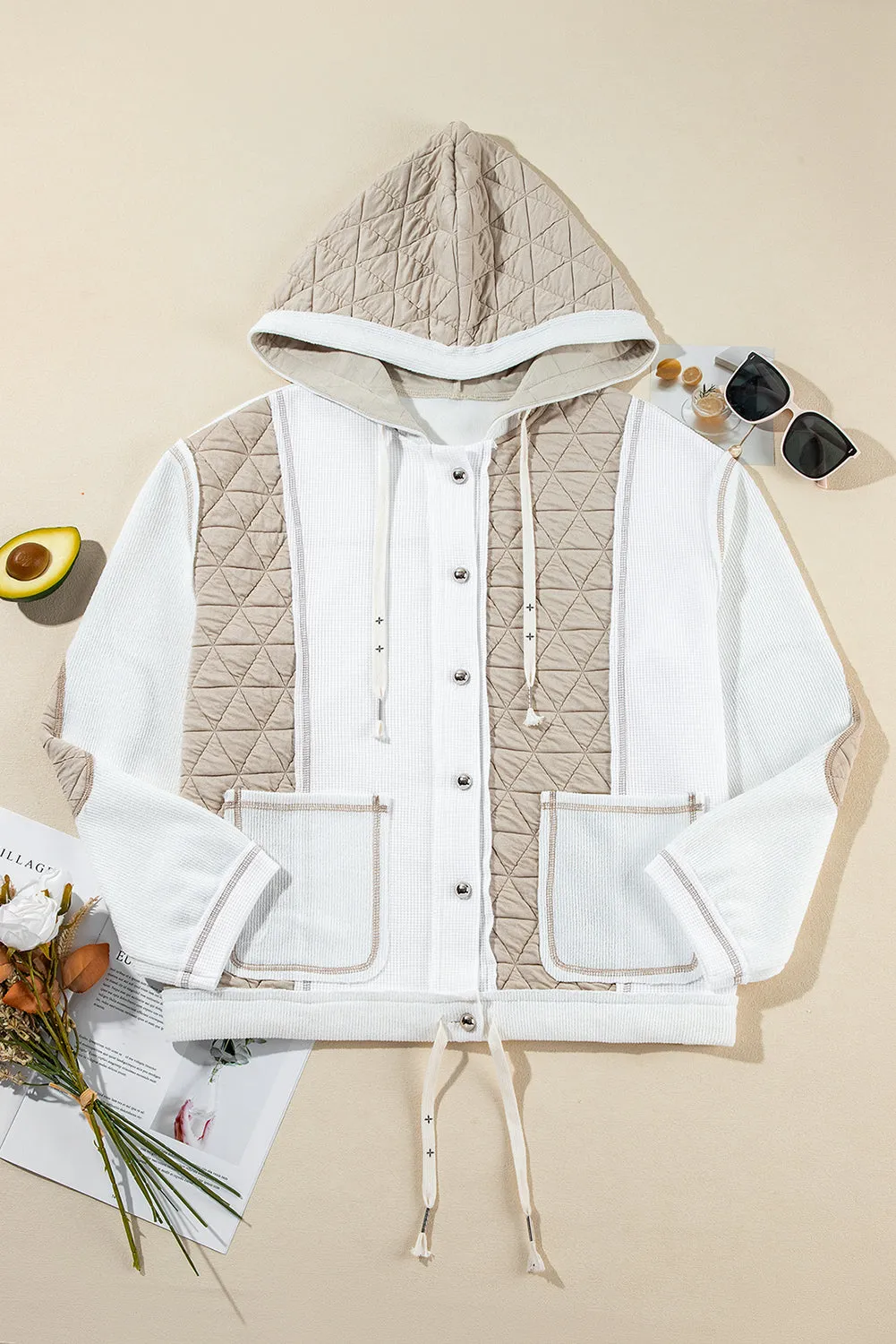 Blue Zone Planet |  Jungle Green Quilted Textured Patchwork Hooded Jacket