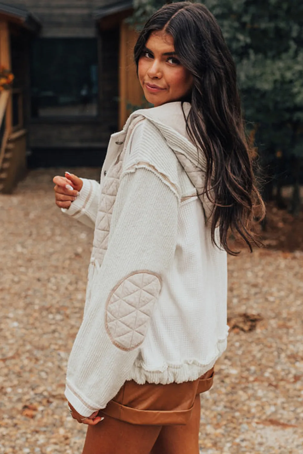 Blue Zone Planet |  Jungle Green Quilted Textured Patchwork Hooded Jacket