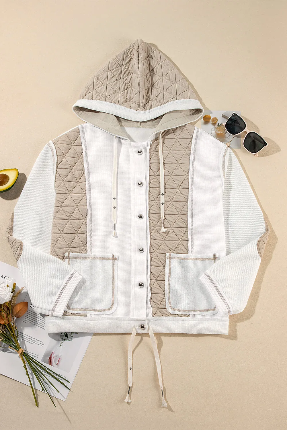 Blue Zone Planet |  Jungle Green Quilted Textured Patchwork Hooded Jacket