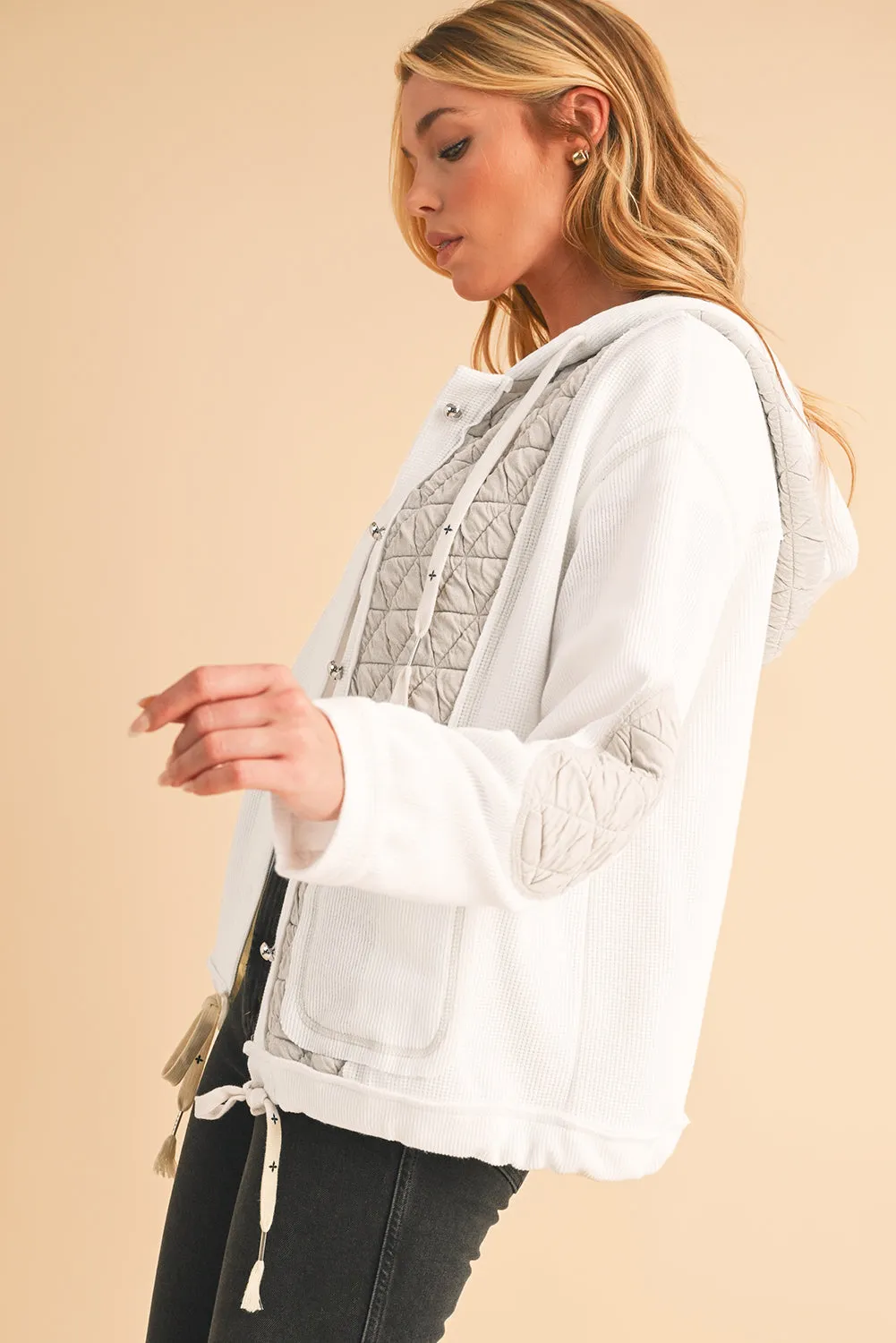Blue Zone Planet |  Jungle Green Quilted Textured Patchwork Hooded Jacket
