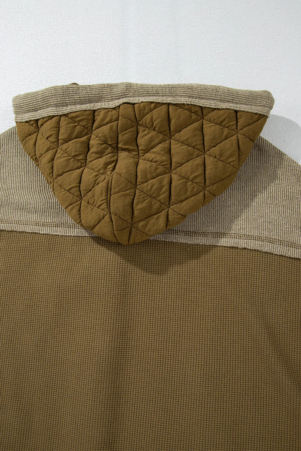 Blue Zone Planet |  Jungle Green Quilted Textured Patchwork Hooded Jacket