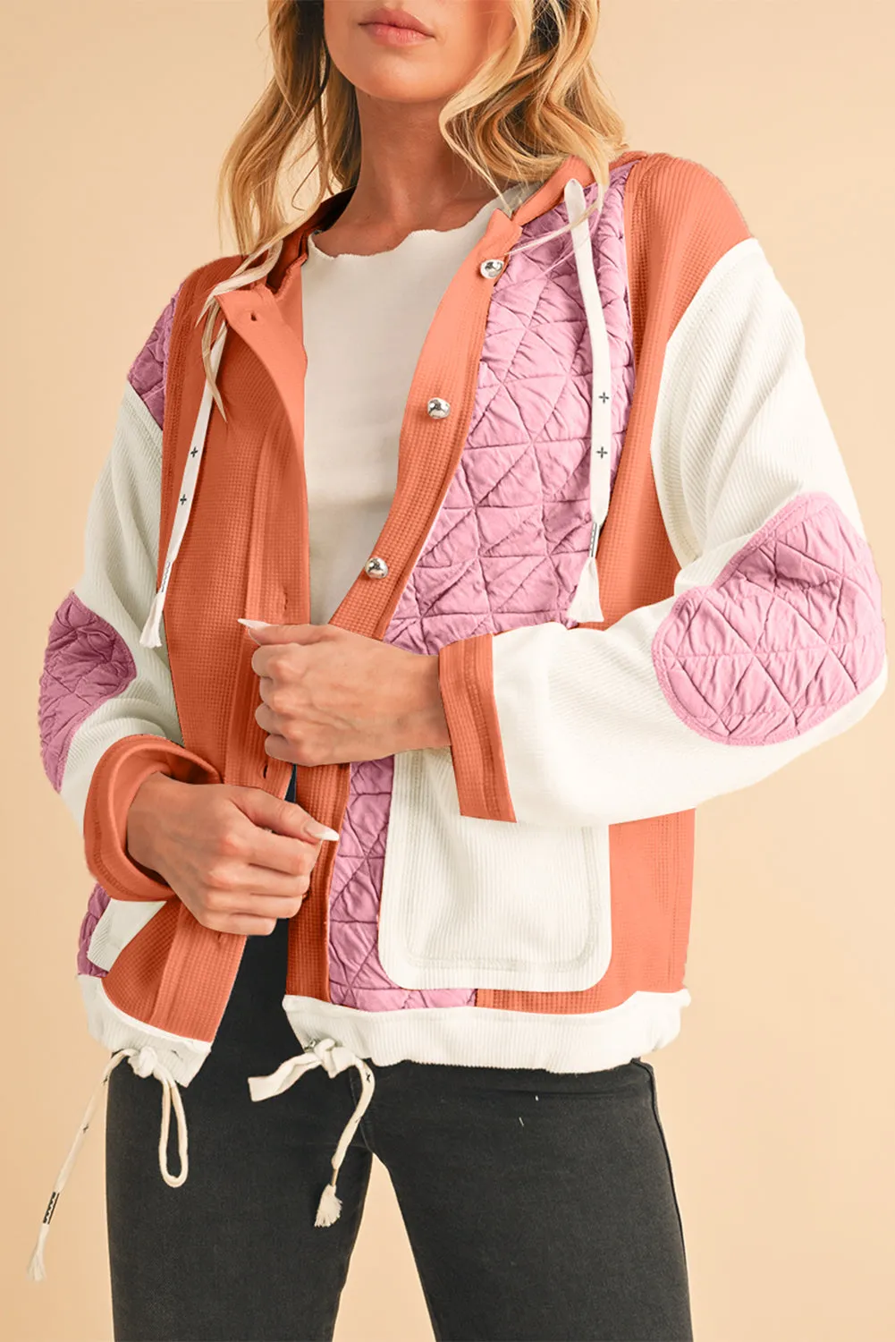 Blue Zone Planet |  Jungle Green Quilted Textured Patchwork Hooded Jacket