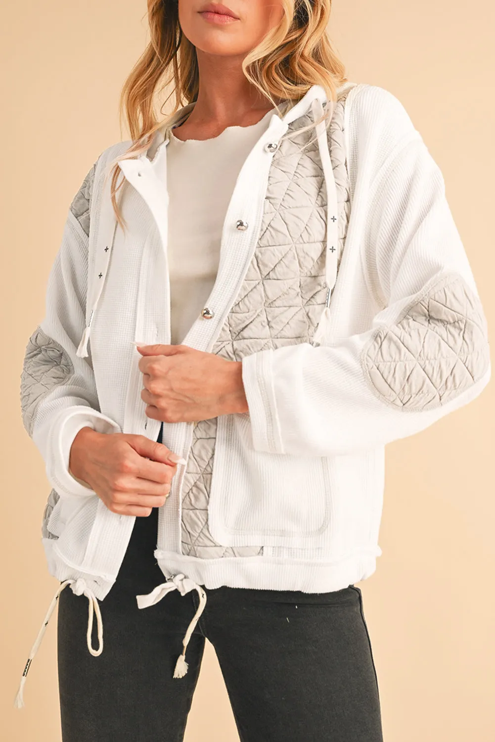 Blue Zone Planet |  Jungle Green Quilted Textured Patchwork Hooded Jacket