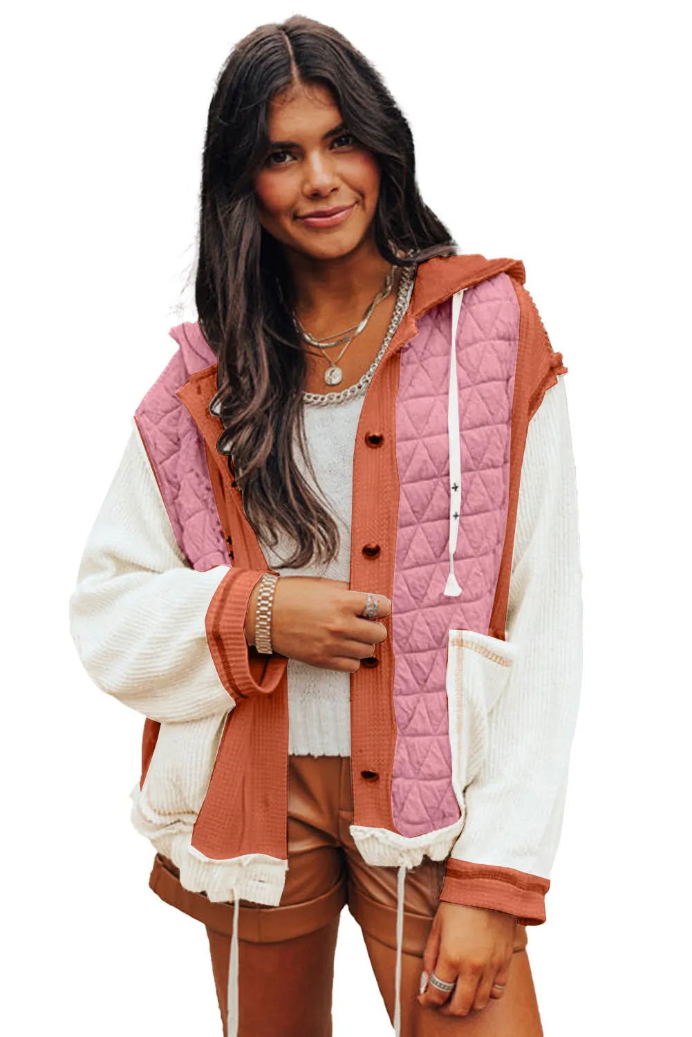 Blue Zone Planet |  Jungle Green Quilted Textured Patchwork Hooded Jacket