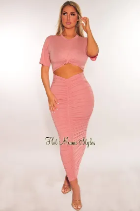 Blush Short Sleeve Cut Out Ruched Maxi Dress