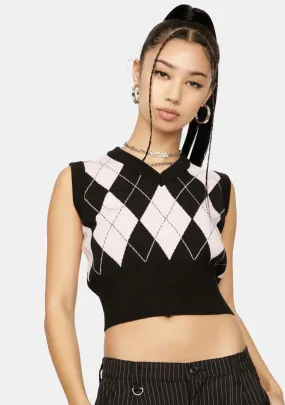 Blush Would You Rather Cropped Argyle Vest
