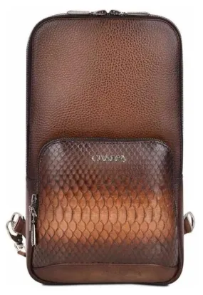 BO462PM BROWN. CUADRA FASHION PYTHON CROSSBODY MESSENGER FOR MEN