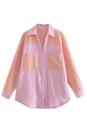 'Bobbie' Stripe Color Block Collared Shirt