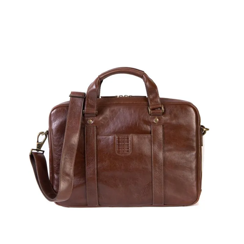 Boconi Becker Zip Brief in Whiskey with Gingham