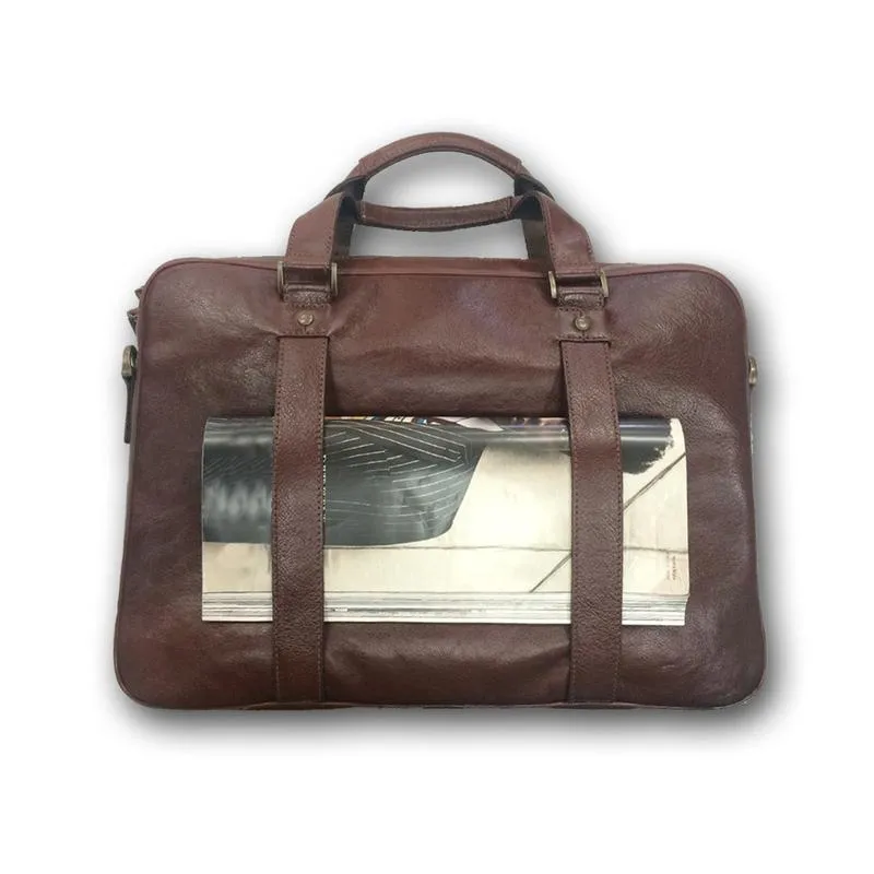 Boconi Becker Zip Brief in Whiskey with Gingham